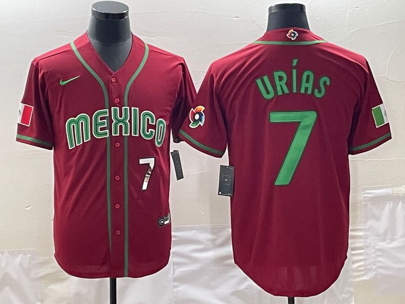 Men 2023 World Cub Mexico 7 Urias Red Nike MLB Jersey8
